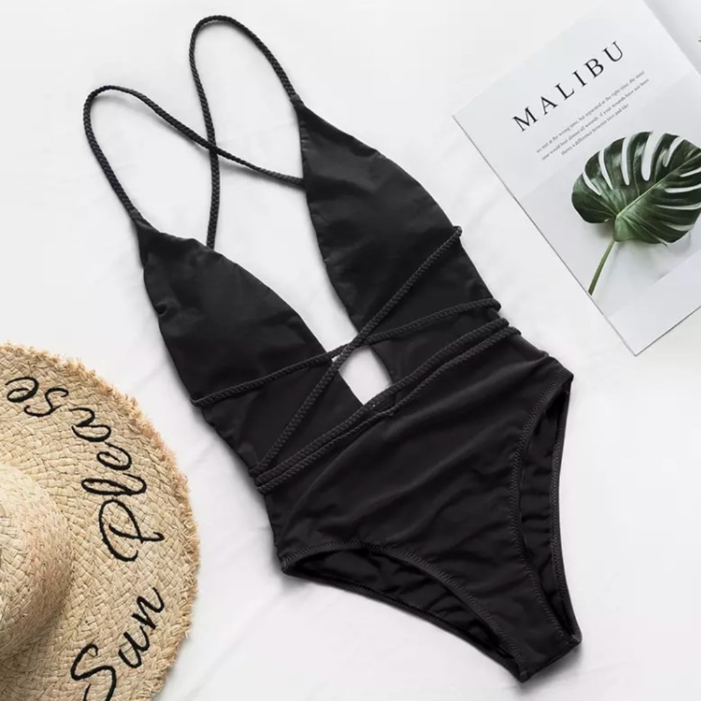 SOLD OUT CLEARANCE Black Deep V High Cut Sexy 1Pc Swimsuit - Picture 5 of 6